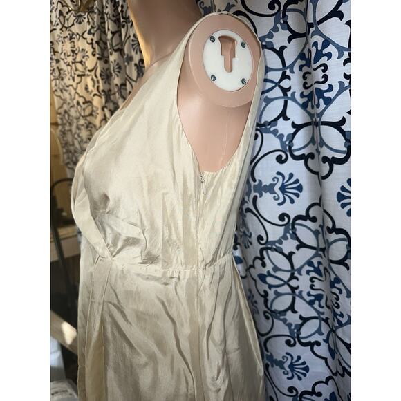 Massimo Dutti Women's Champagne 100 Silk Bubble Hem Midi Dress Evening Gown SZ M - Picture 11 of 12